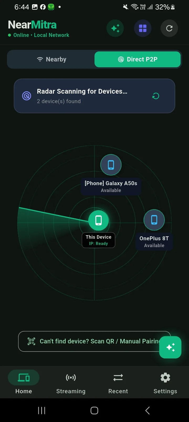 NearMitra discovery radar on Android