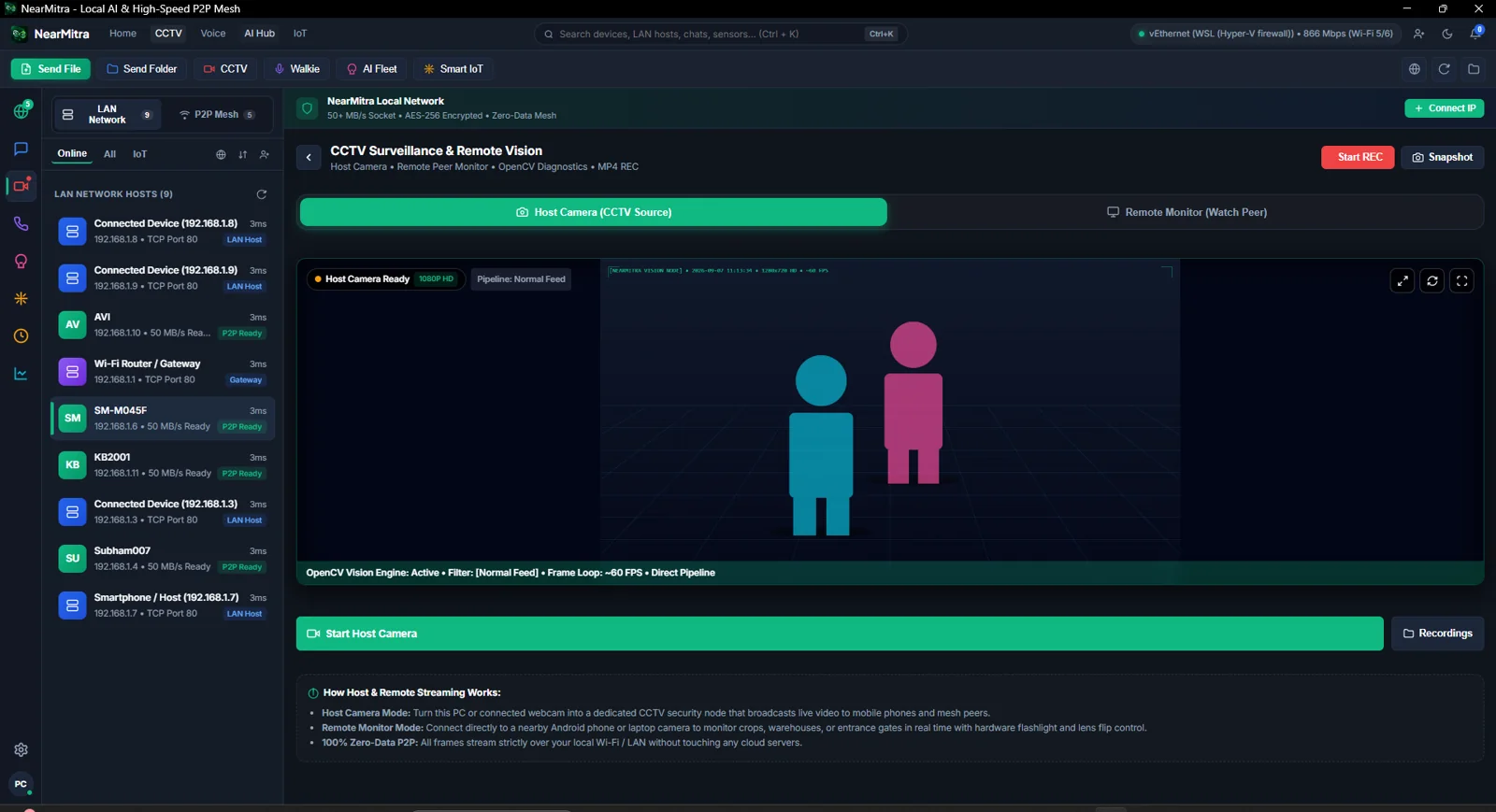 Windows camera-stream viewing interface